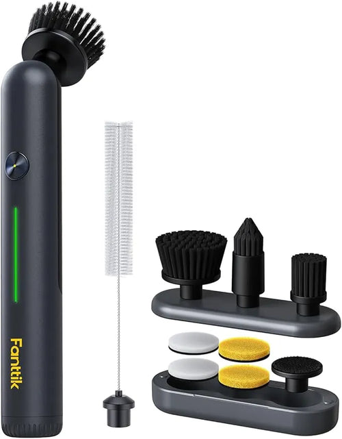 Cordless Spin Scrubber with LED Display, IPX7 Waterproof, 8 Replaceable Brush Heads for Bathroom & Tile Cleaning