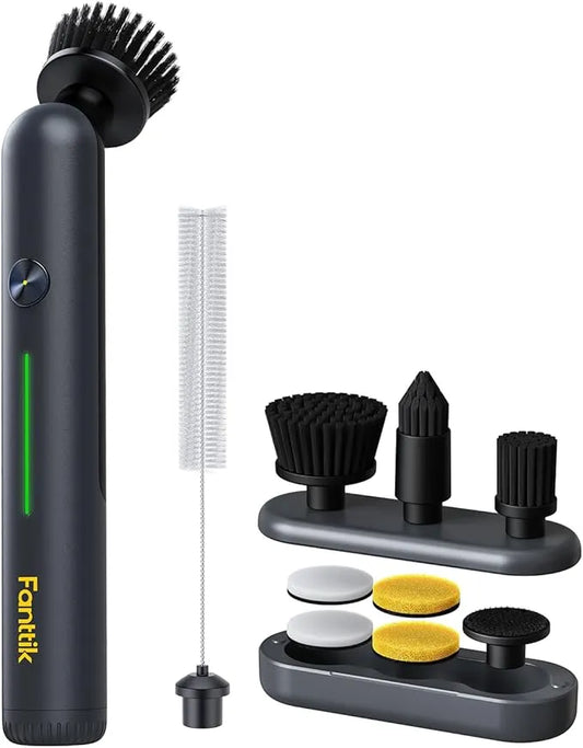 Cordless Spin Scrubber with LED Display, IPX7 Waterproof, 8 Replaceable Brush Heads for Bathroom & Tile Cleaning