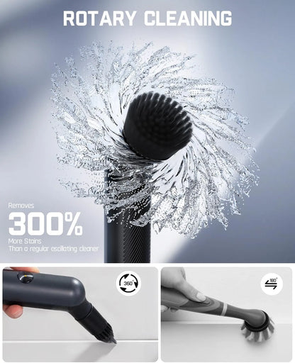 Cordless Spin Scrubber with LED Display, IPX7 Waterproof, 8 Replaceable Brush Heads for Bathroom & Tile Cleaning