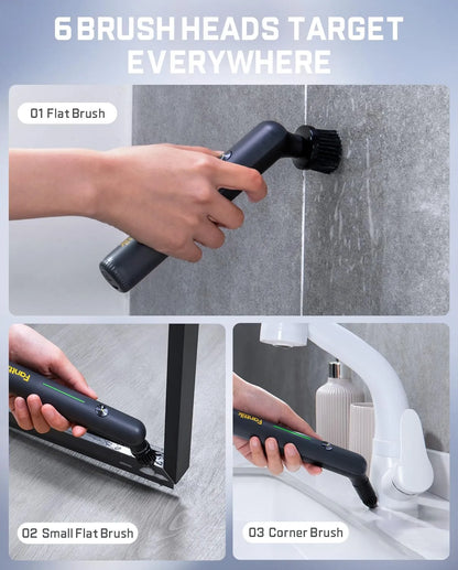 Cordless Spin Scrubber with LED Display, IPX7 Waterproof, 8 Replaceable Brush Heads for Bathroom & Tile Cleaning