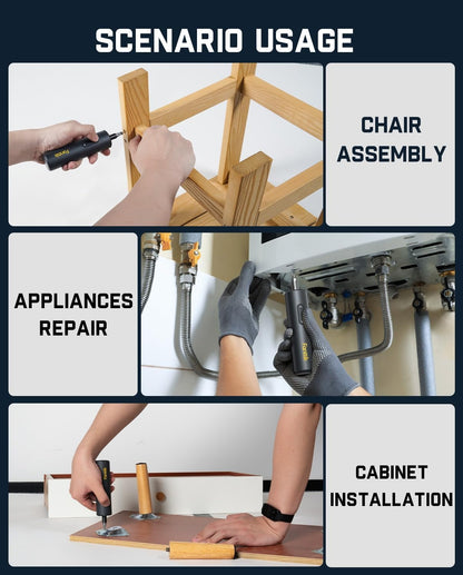 Cordless Electric Screwdriver, 5 N.m Torque, 320 RPM, LED Light, 1/4'' Hex with 5 Double-Ended Bits