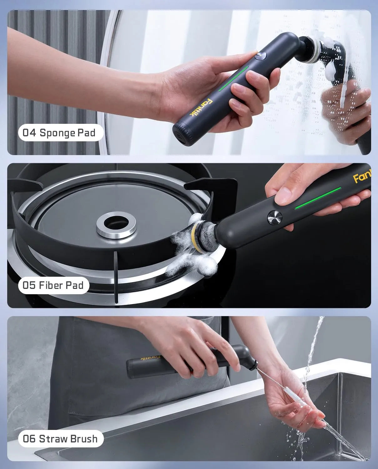 Cordless Spin Scrubber with LED Display, IPX7 Waterproof, 8 Replaceable Brush Heads for Bathroom & Tile Cleaning