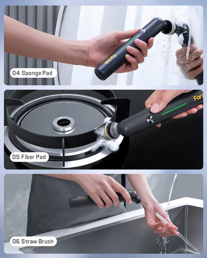 Cordless Spin Scrubber with LED Display, IPX7 Waterproof, 8 Replaceable Brush Heads for Bathroom & Tile Cleaning