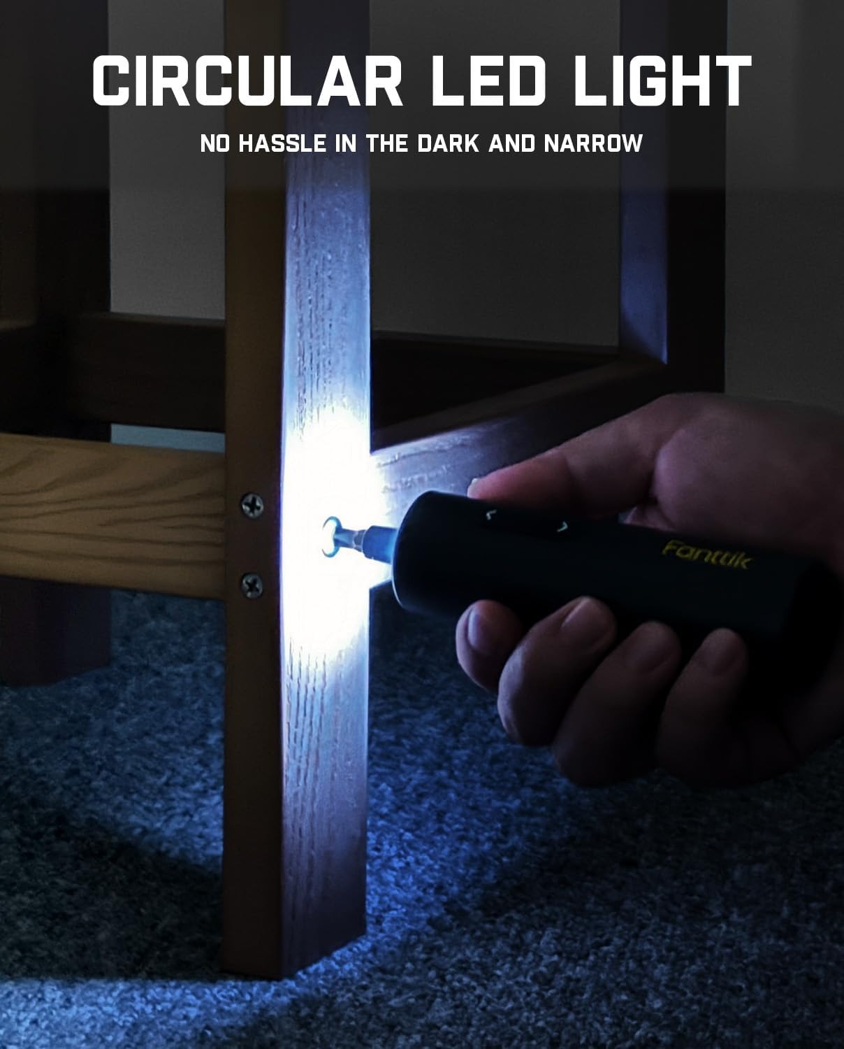 Cordless Electric Screwdriver, 5 N.m Torque, 320 RPM, LED Light, 1/4'' Hex with 5 Double-Ended Bits