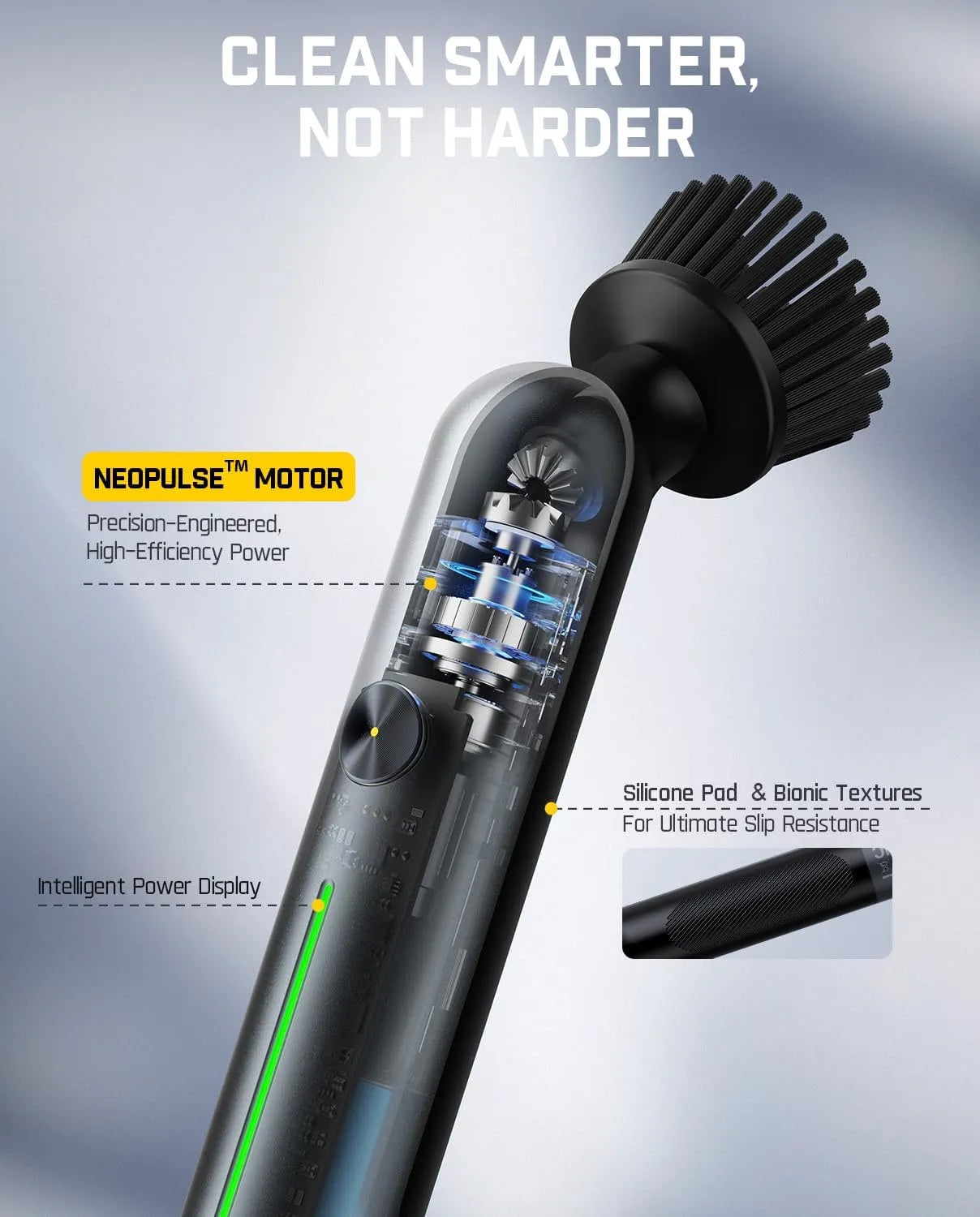Cordless Spin Scrubber with LED Display, IPX7 Waterproof, 8 Replaceable Brush Heads for Bathroom & Tile Cleaning