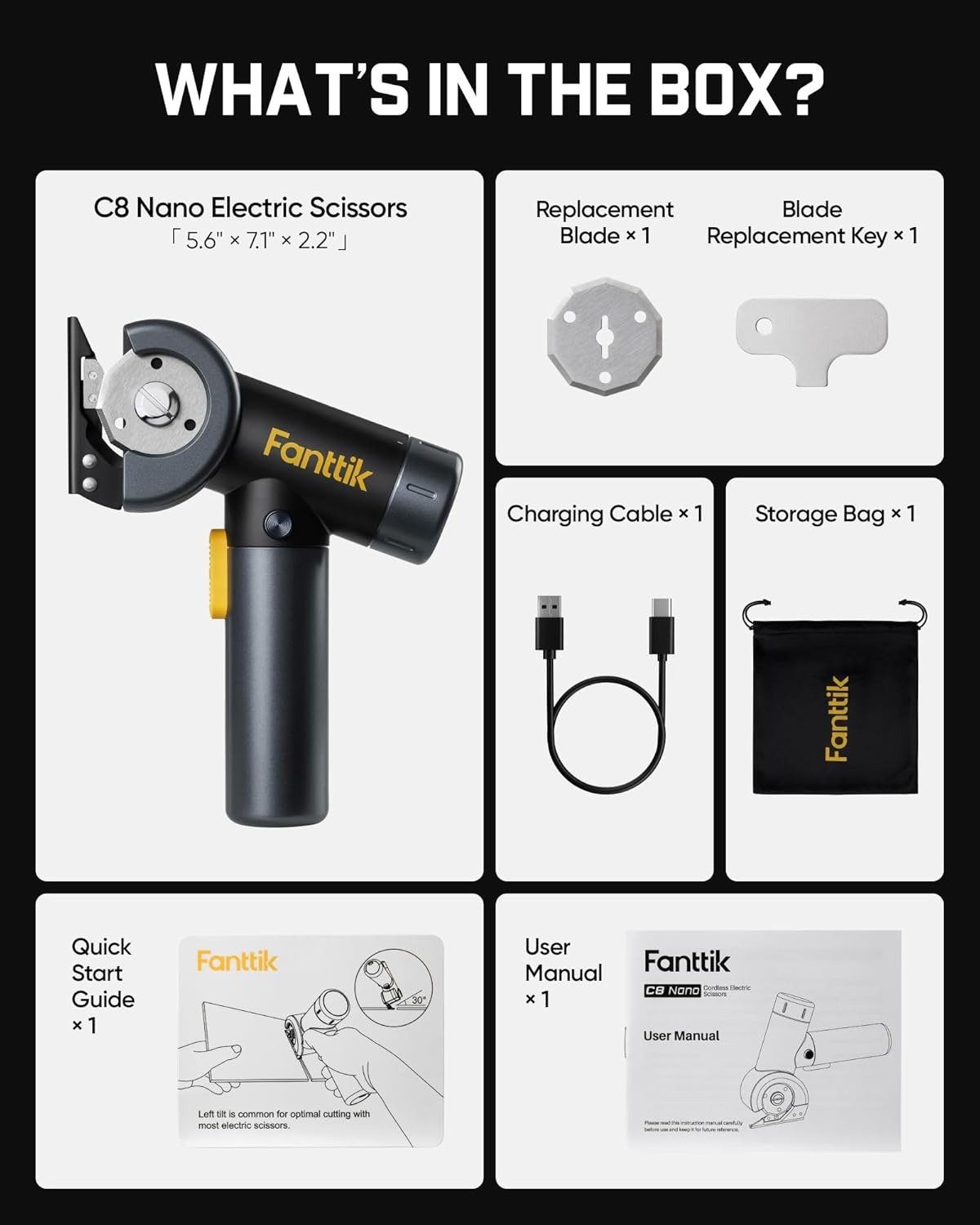 Cordless Electric Scissors, Rechargeable with LED Light & Quick Blade Swap