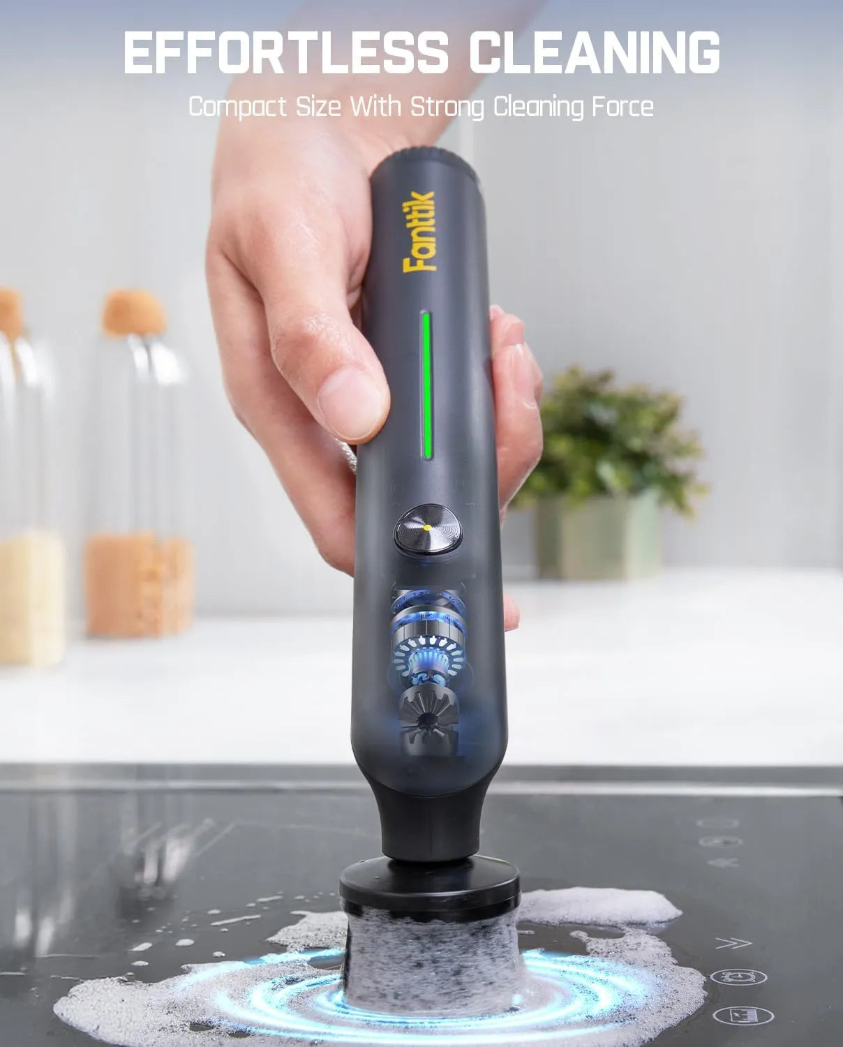 Cordless Spin Scrubber with LED Display, IPX7 Waterproof, 8 Replaceable Brush Heads for Bathroom & Tile Cleaning